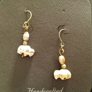 Natural carved stone buffalo earrings